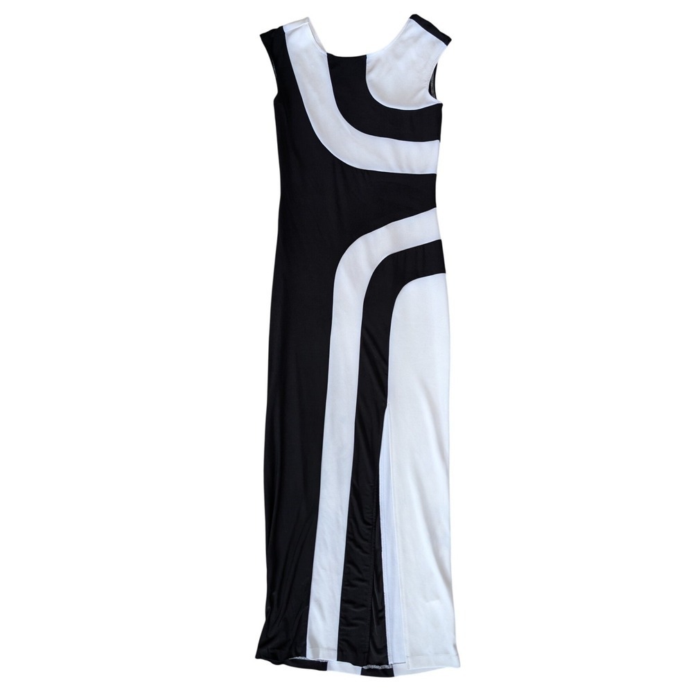Vintage Frank Lyman Size 8‎ Black White Line Bold Graphic Maxi Dress Sleeveless